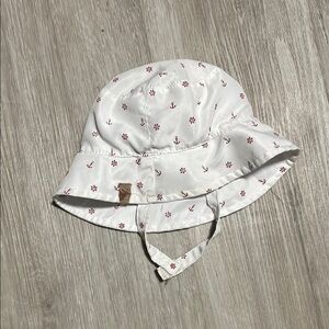 White Kids Bucket Hat with Red Anchors